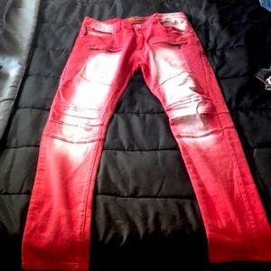 Red Washed Jean Pants